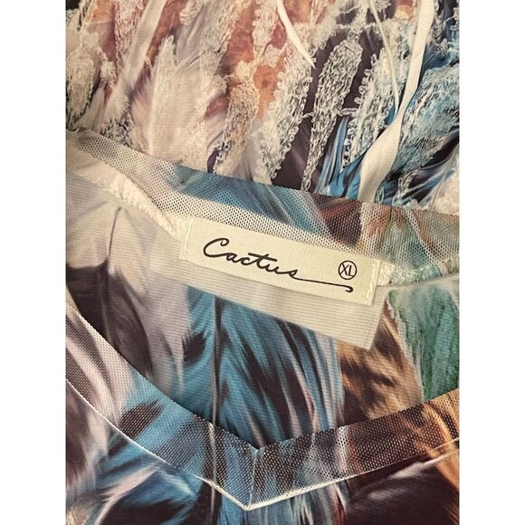 Cactus Southwest Feathers Beaded Hankie Hem Made in USA Tunic Top Size XL - Picture 6 of 10